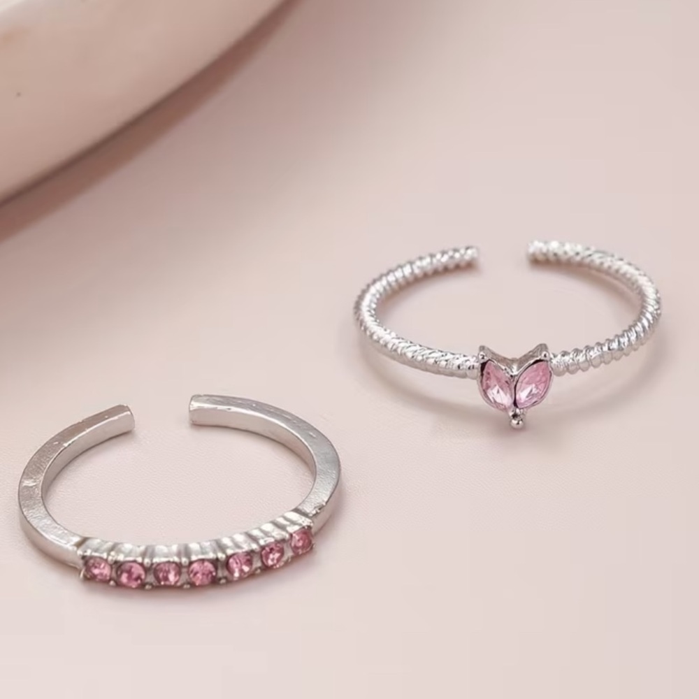Elegant Silver and Pink Adjustable Rings